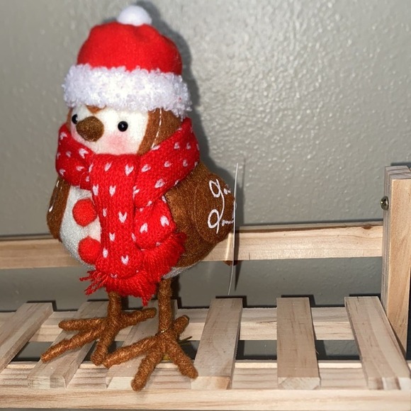 Featherly Friends Fabric Bird Christmas Figurine Wearing Red Scarf - Wondershop - Picture 6 of 6